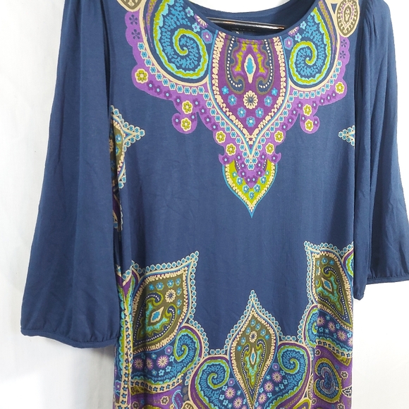 Cha-Cha Vente Paisley Blue 1/2 Sleeve Tunic Bathing Suit Cover, Small - Picture 3 of 9